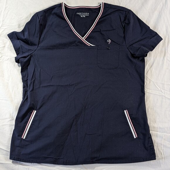 OPTIONS INTERNATIONAL NURSE SCRUB TOP SHIRT SHORT SLEEVE PINK AND BLUE SIZE XL - Picture 16 of 16